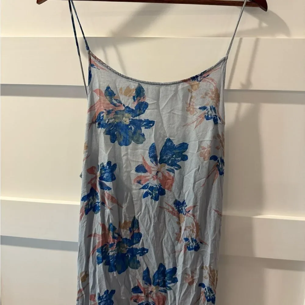 Free People Floral Print Romantic Low Back Boho Long Maxi Slip Dress Sz L
